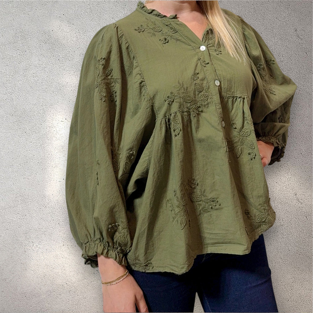 Blouse bohème vert olive