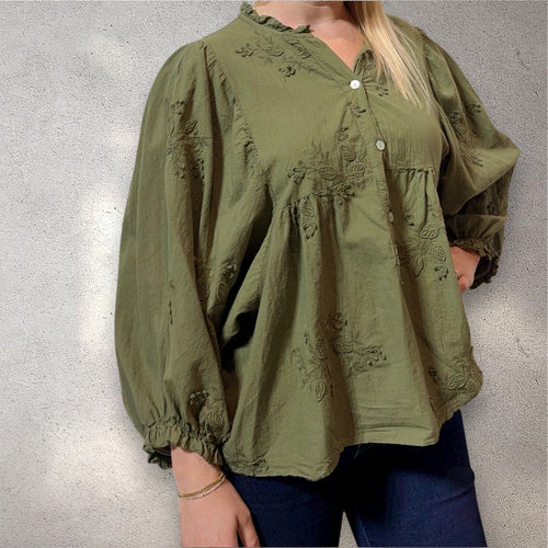 Blouse bohème vert olive