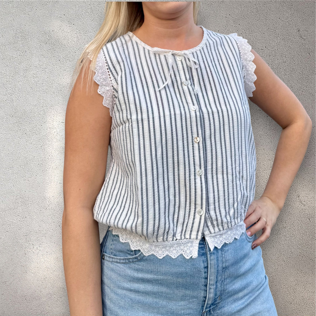 Blouse rayée charme & dentelle