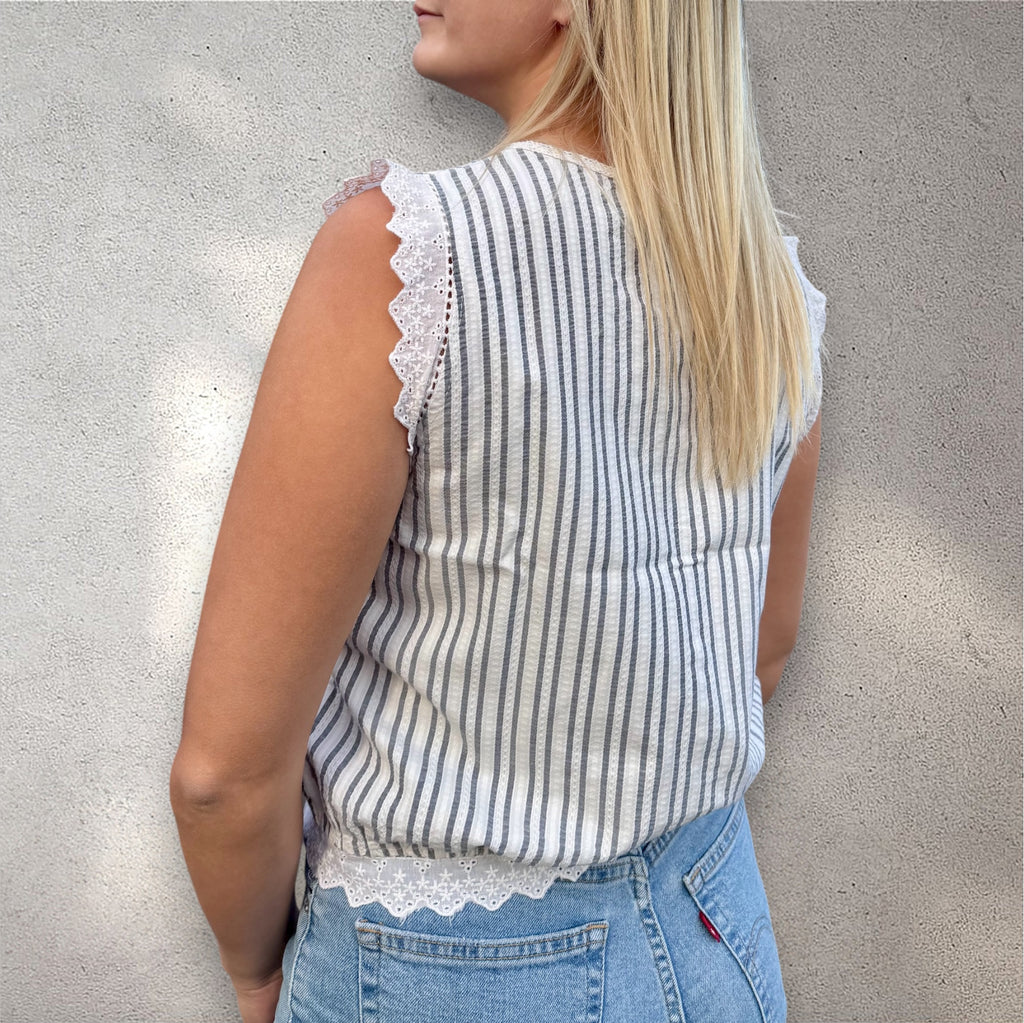 Blouse rayée charme & dentelle
