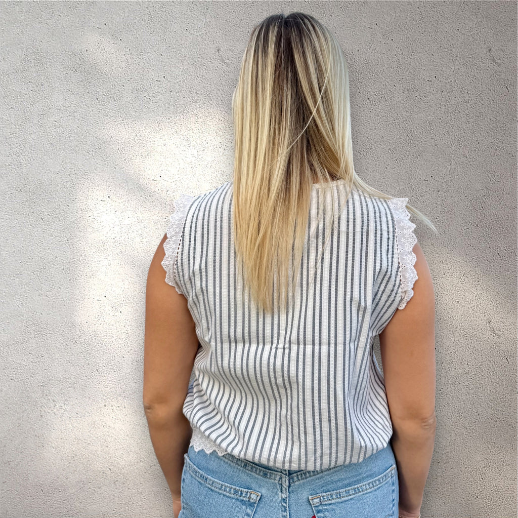 Blouse rayée charme & dentelle