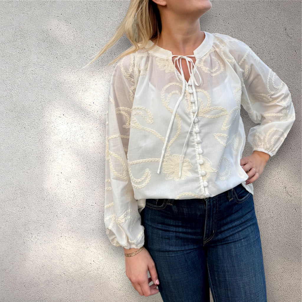 Blouse brodée bohème blanche