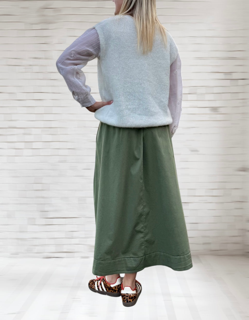 Jupe longue volumineuse kaki
