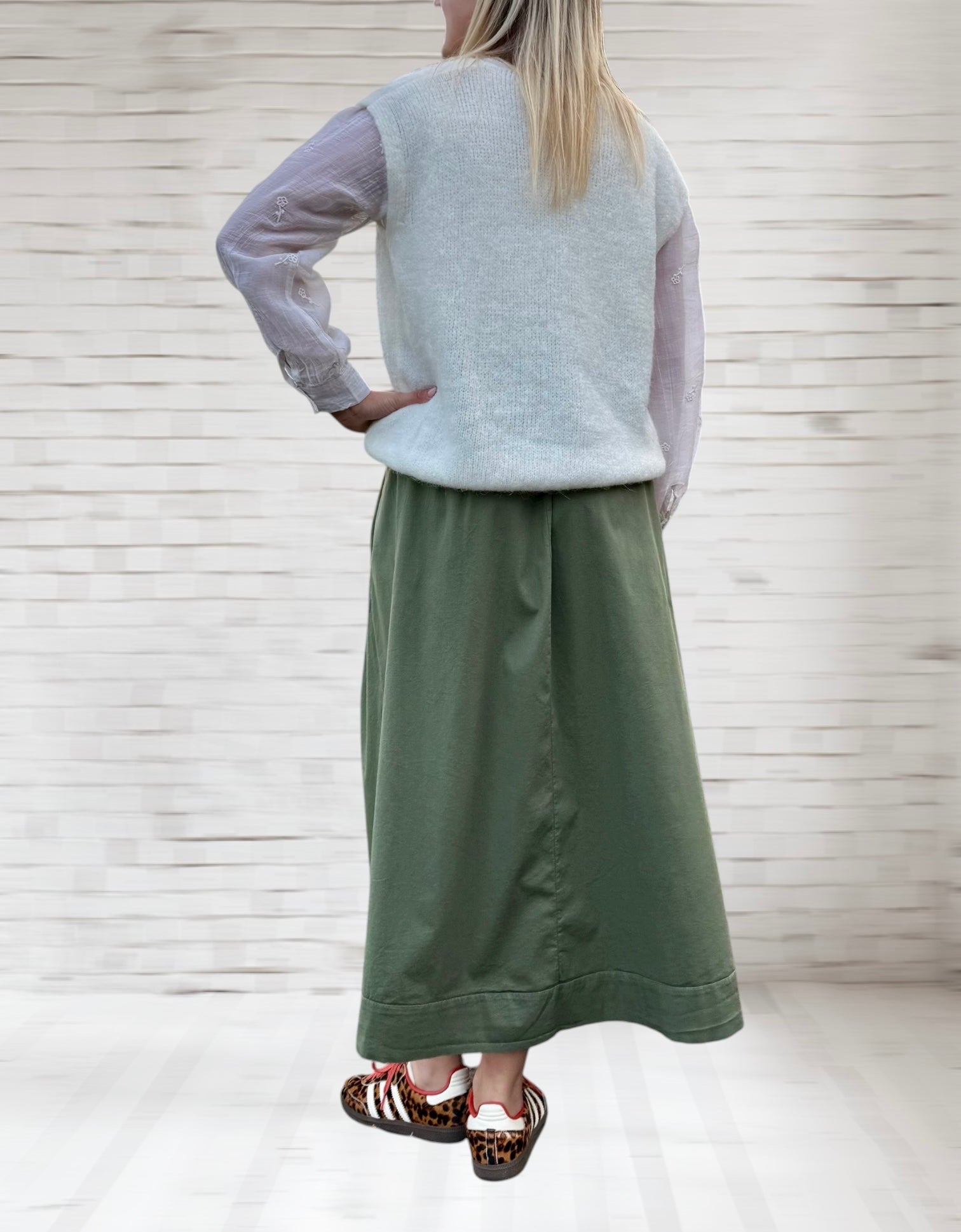 Jupe longue volumineuse kaki